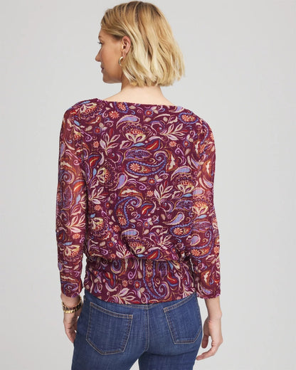 Chico's Paisley Textured Banded-Hem Top