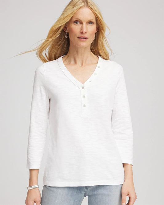 Chico's Slub Splitneck Button Tee