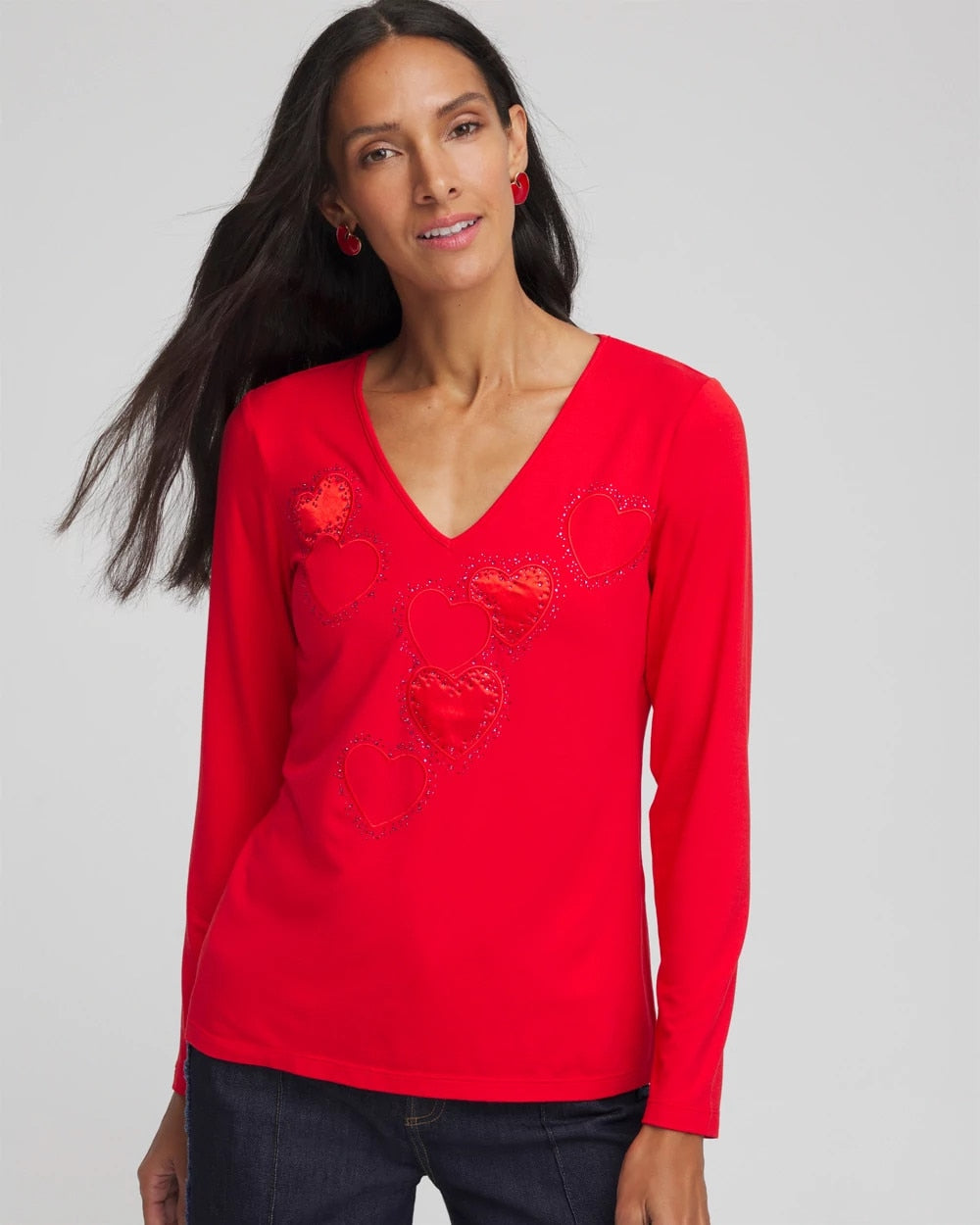 Chico's Embellished Heart V-Neck Tee