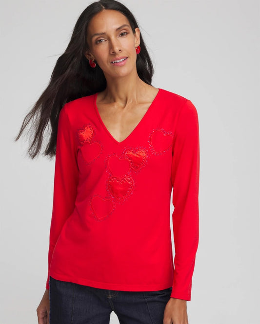 Chico's Embellished Heart V-Neck Tee