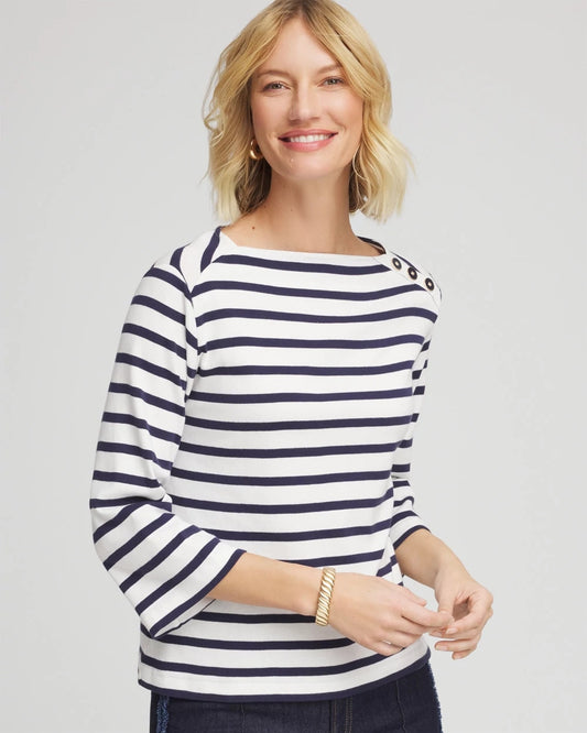 Chico's Bateau Neck Stripe Top