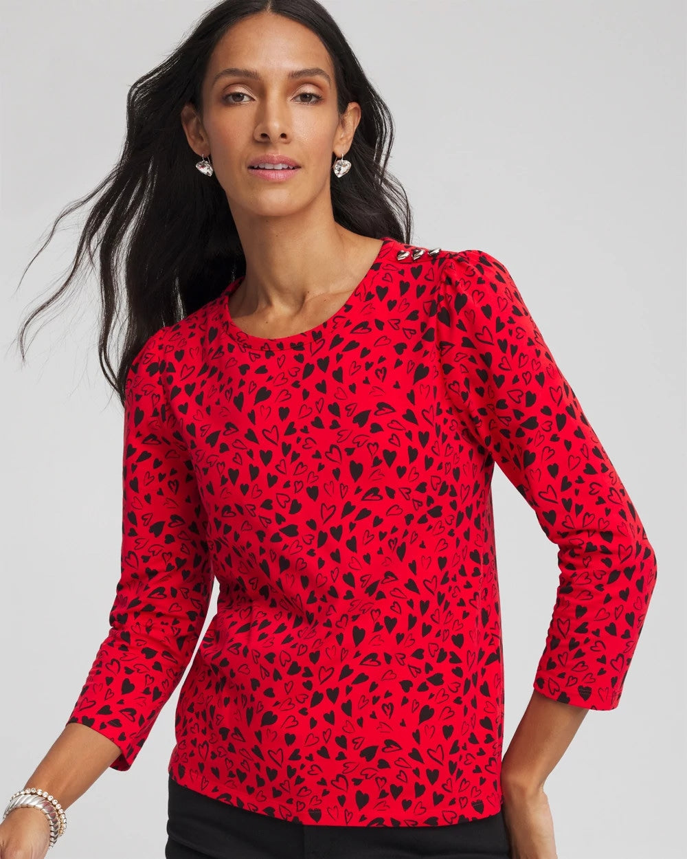 Chico's Lover Girl Button Heart Tee
