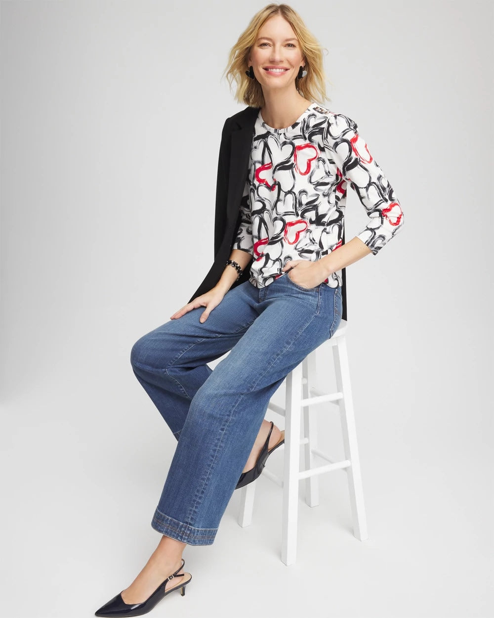 Chico's Love Brush Button Heart Tee