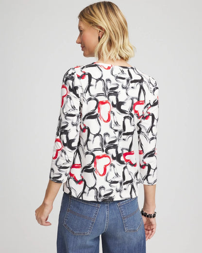 Chico's Love Brush Button Heart Tee