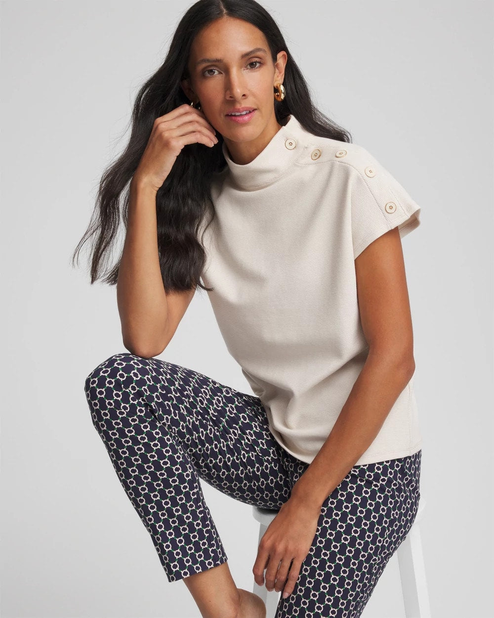 Chico's Ottoman Cap Sleeve Tee