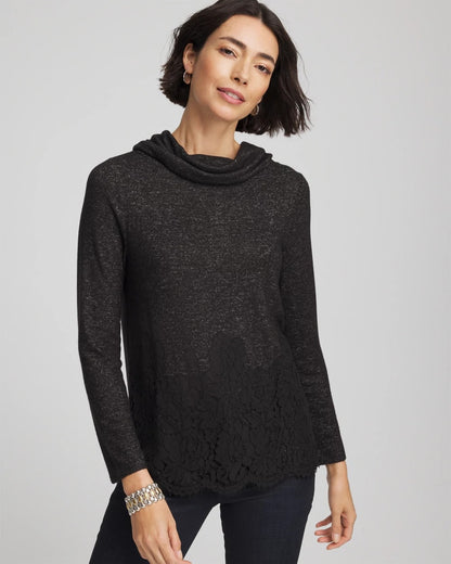 Chico's Lace Hem Cowlneck Top