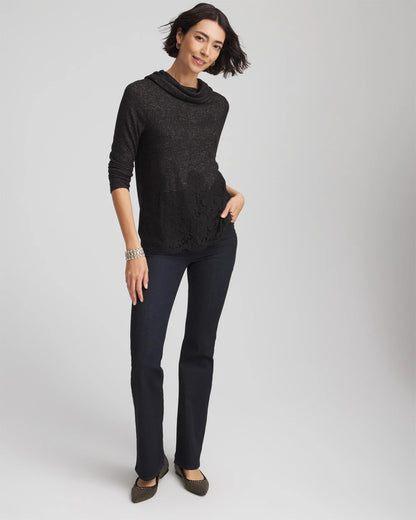 Chico's Lace Hem Cowlneck Top