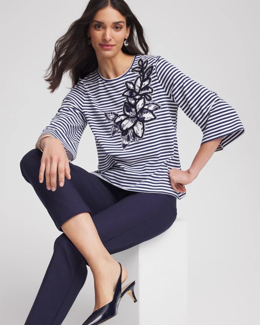 Chico's Floral Embroidered Tee