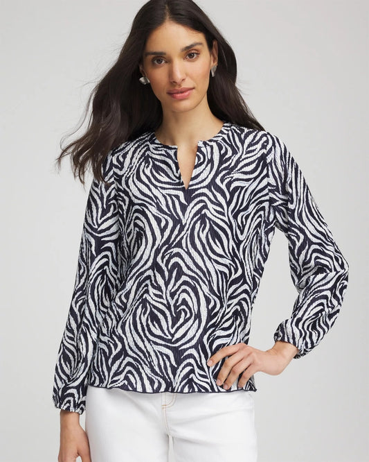 Chico's Zebra Waves Crinkle Top