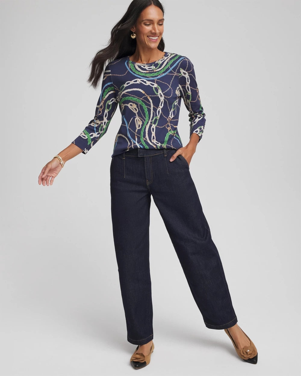 Chico's Status Pima Button Sleeve Tee