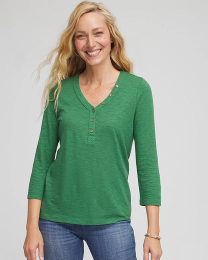 Chico's Slub Splitneck Button Tee
