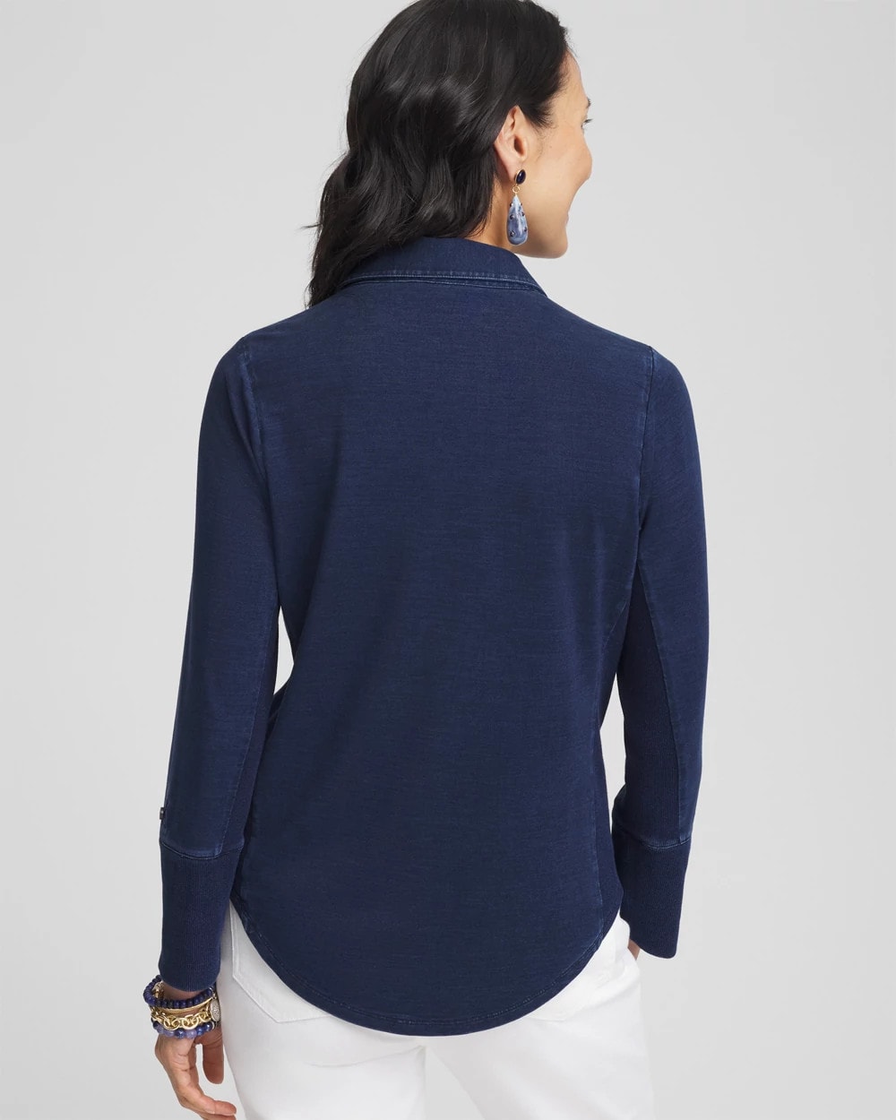 Chico's Collared Henley Denim Top