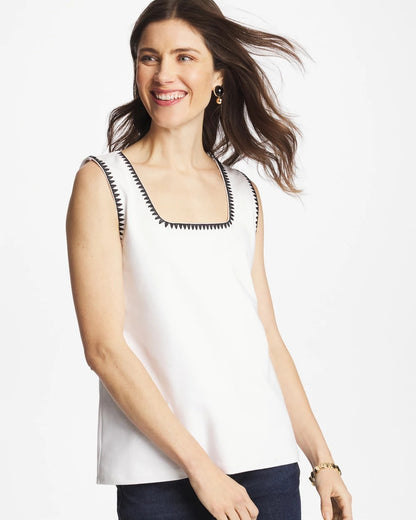 Chico's Pima Blanket Stitch Square Neck Tank