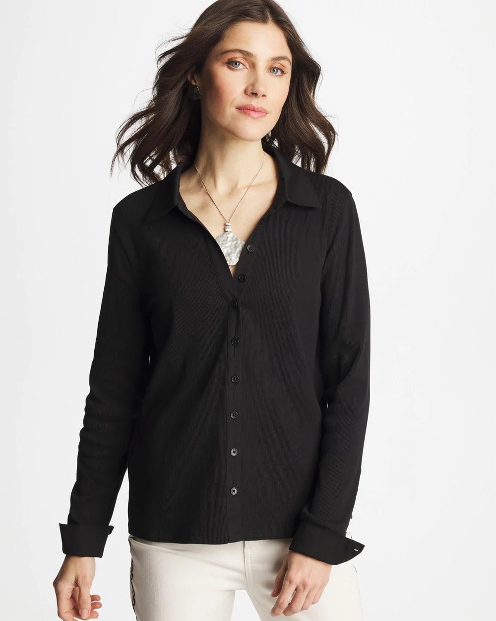 Chico's Collared Rib Mix Henley