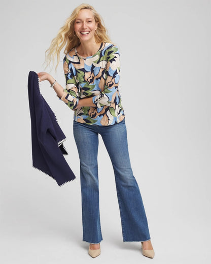 Chico's Mod Blooms Pima Button Tee