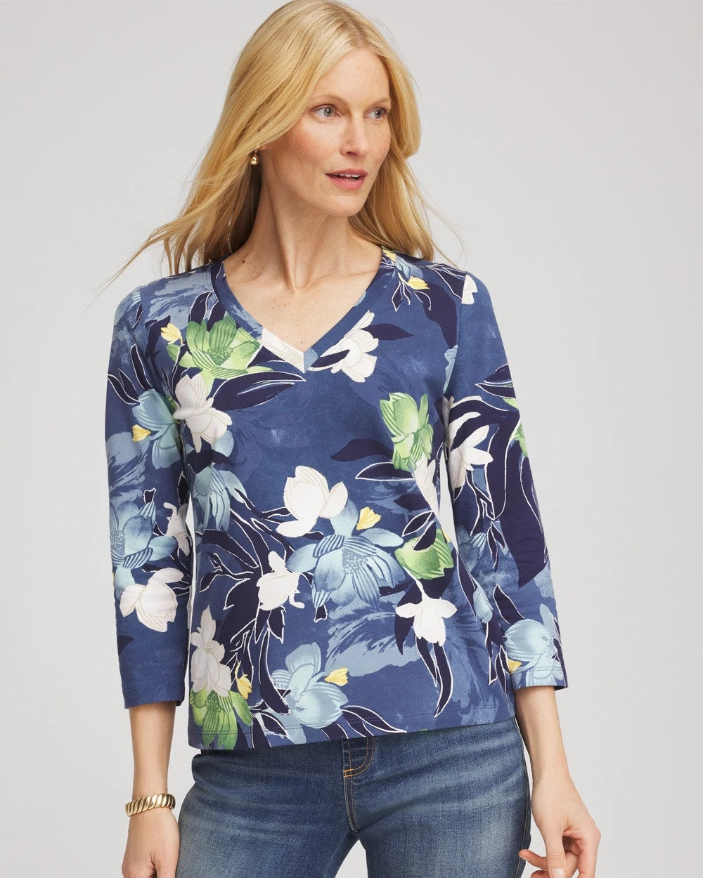 Chico's Printed 3/4 Sleeve Perfect Tee