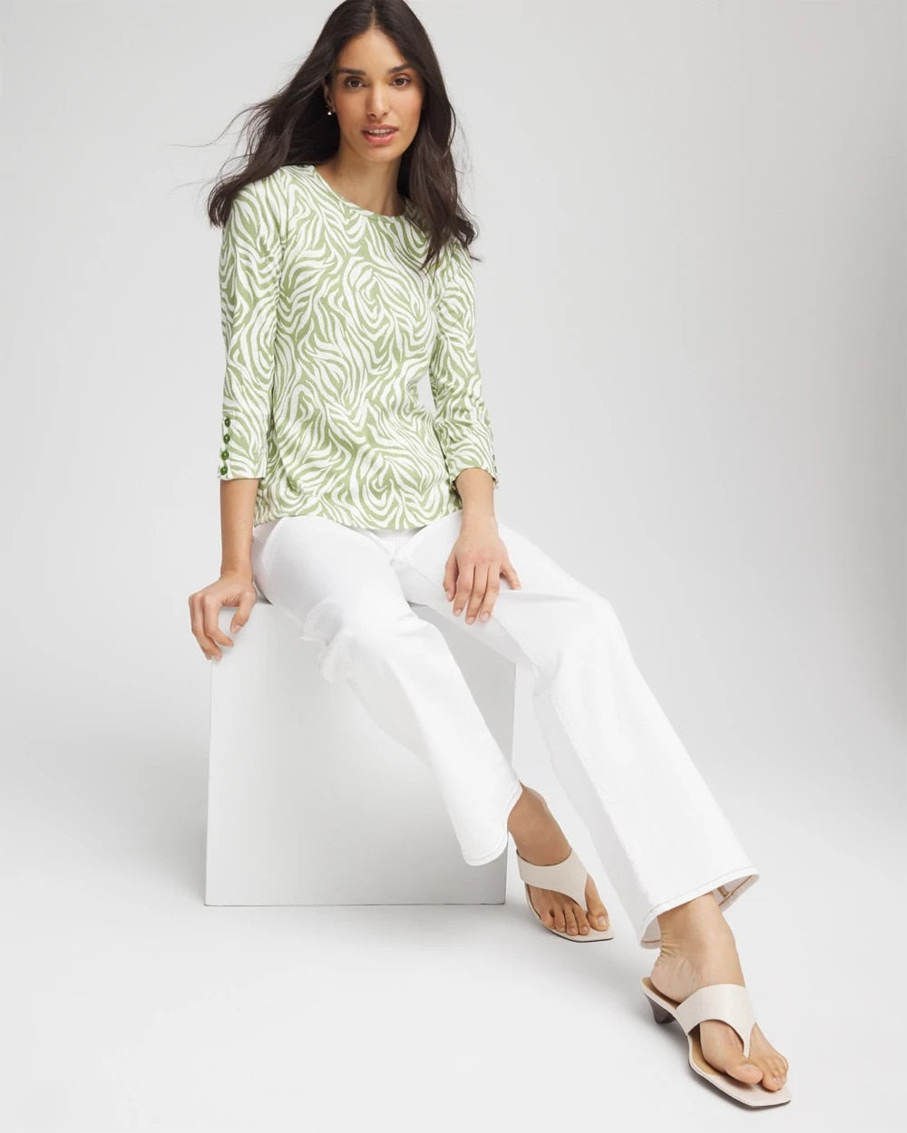 Chico's Pima Button Sleeve Tee