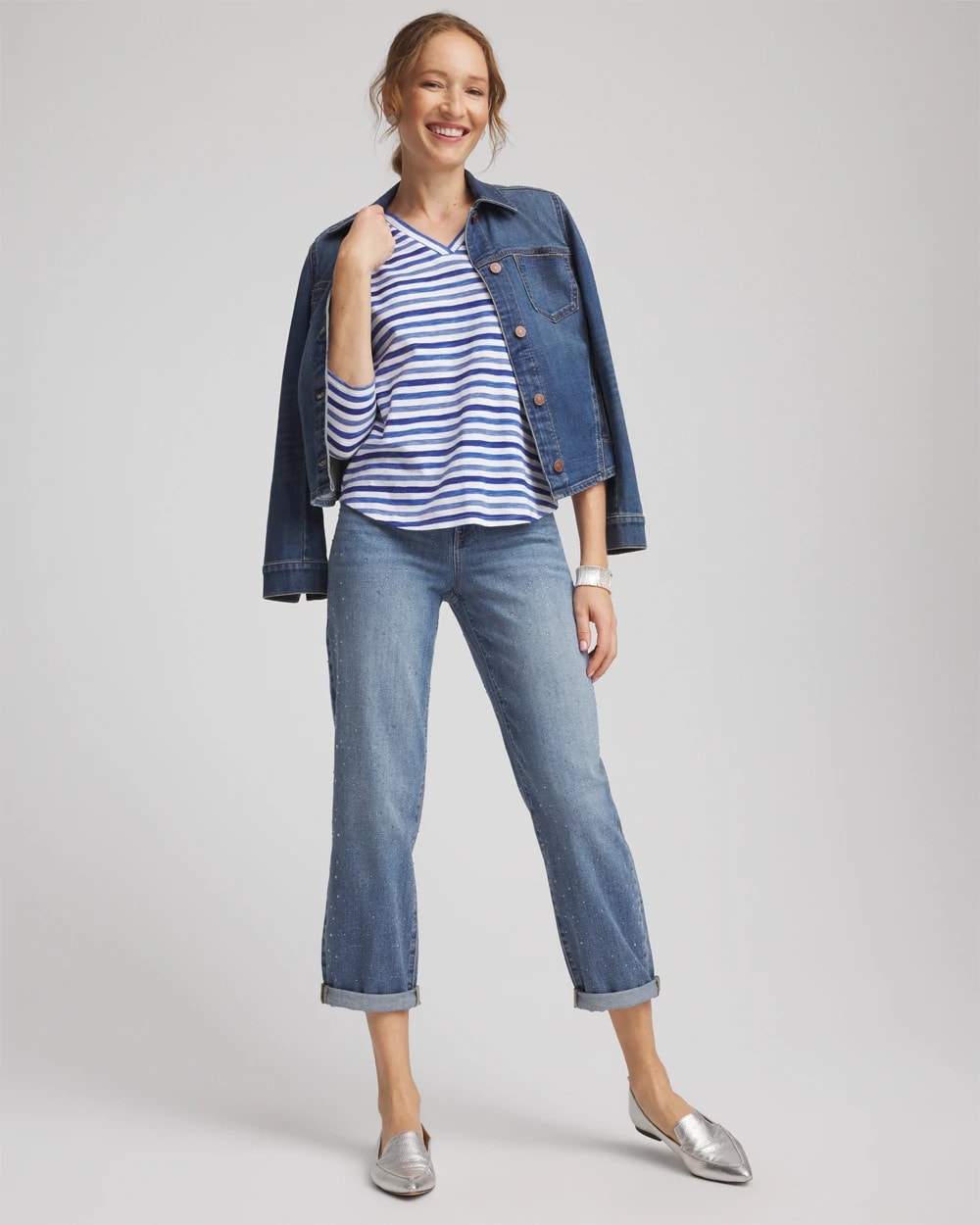 Chico's Slub 3/4 Sleeve Tee