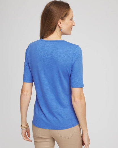Chico's Slub Crewneck Button Tee