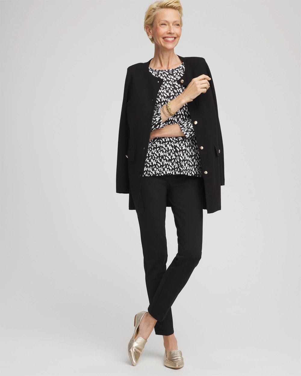 Chico's Pima Crewneck Button Tee