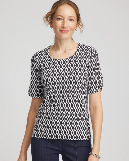 Chico's Printed Pima Elbow Sleeve Tee