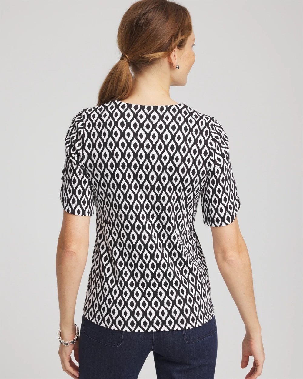 Chico's Printed Pima Elbow Sleeve Tee