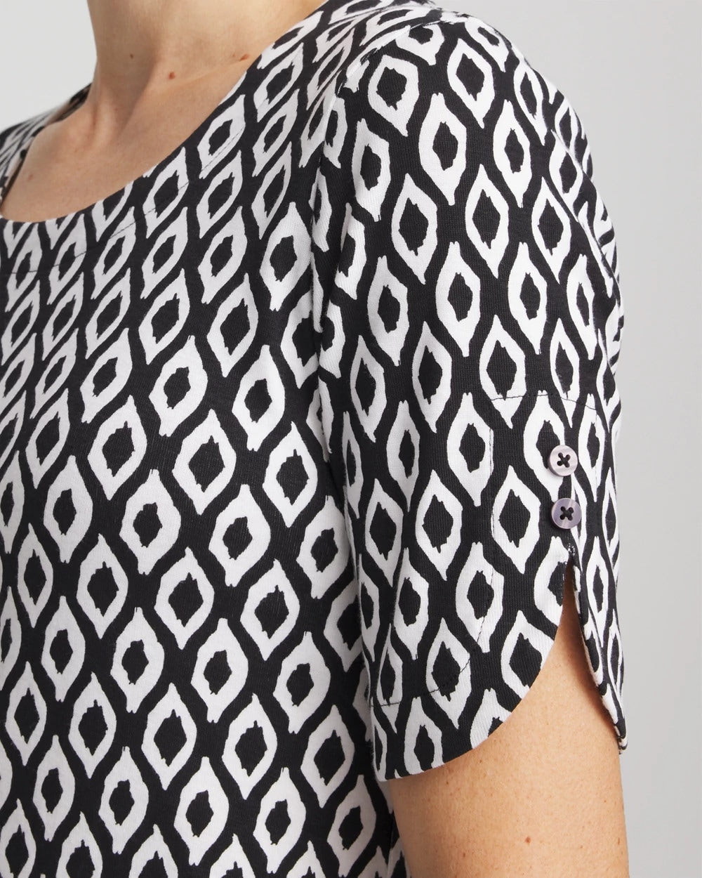 Chico's Printed Pima Elbow Sleeve Tee