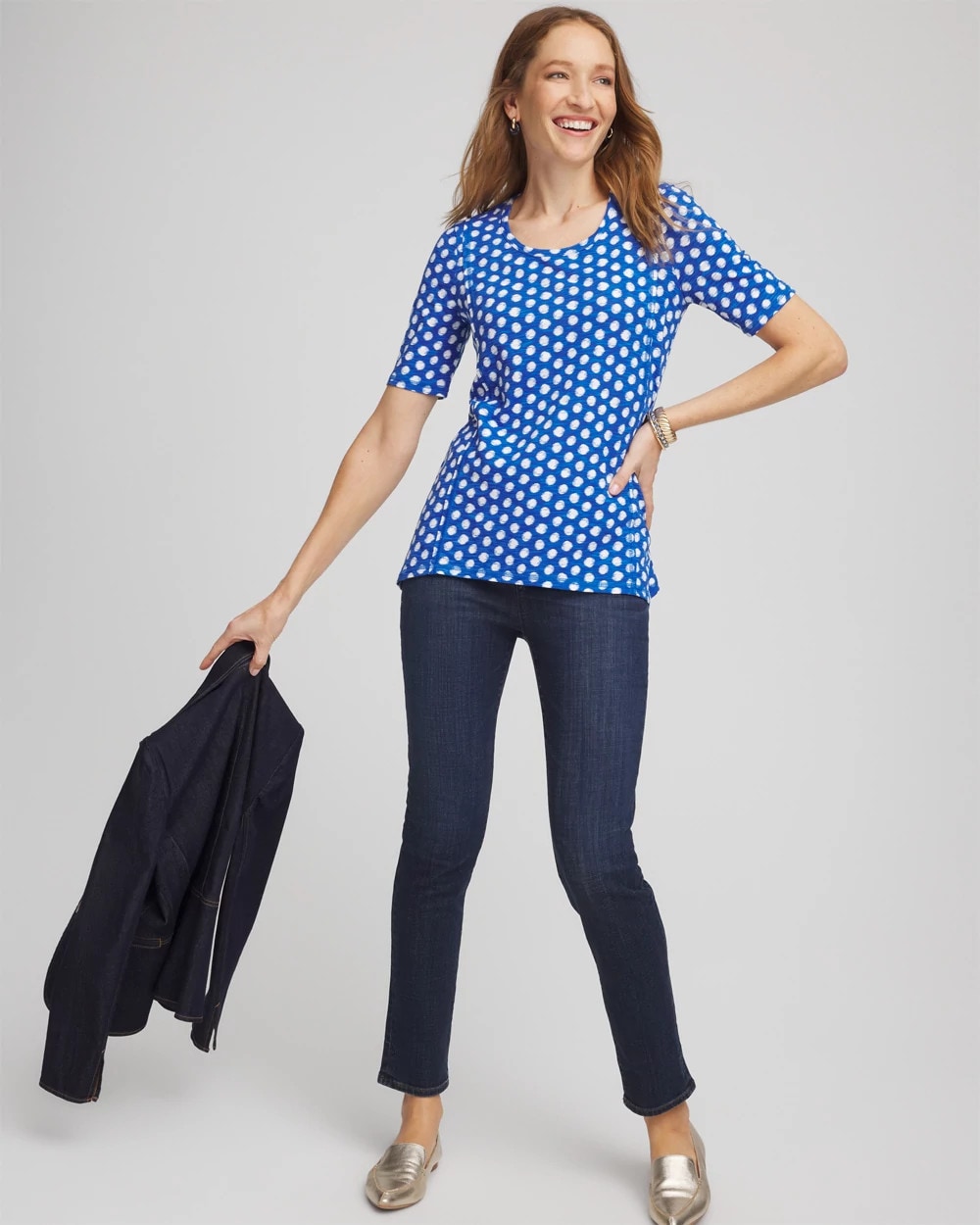 Chico's Printed Slub Short Sleeve Tee