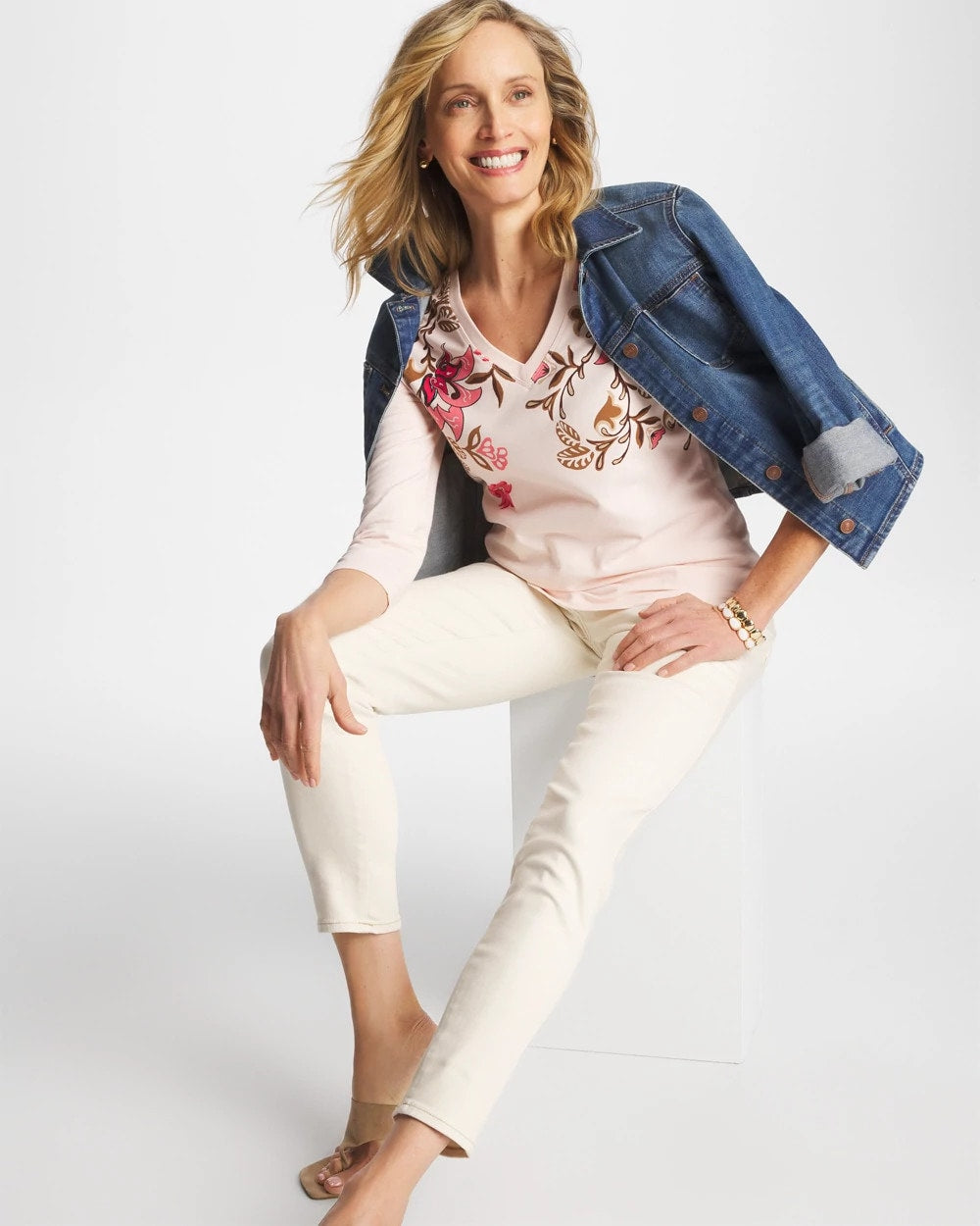 Chico's Stretch-Cotton 3/4 Sleeve Perfect Tee