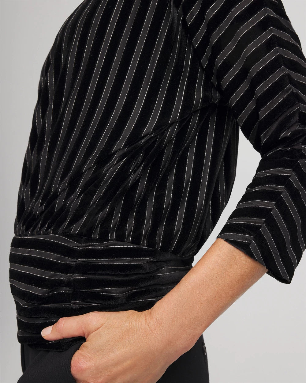 Chico's Velvet Burnout Stripe Banded-Bottom Top