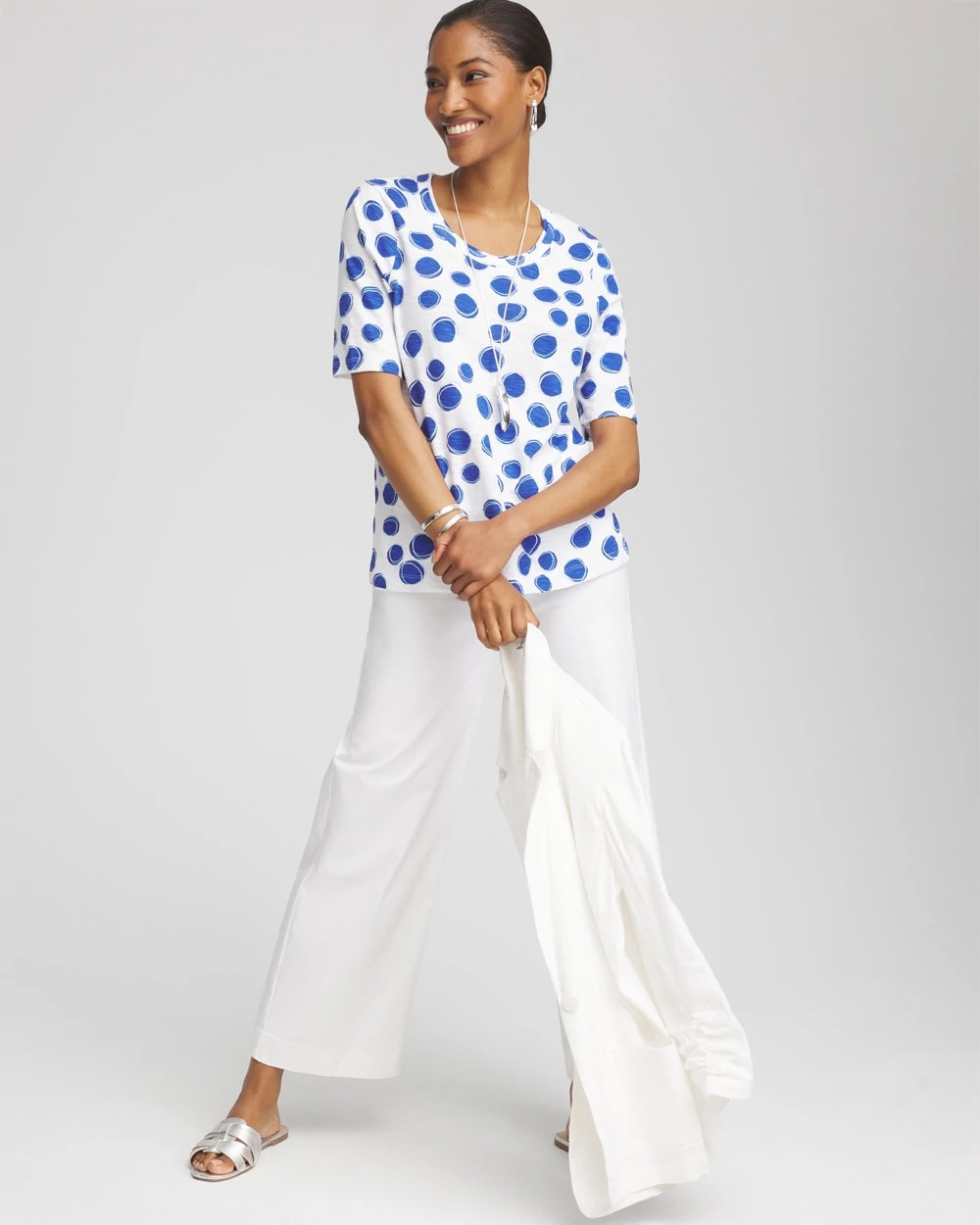 Chico's Polka-Dot Slub Short Sleeve Tee