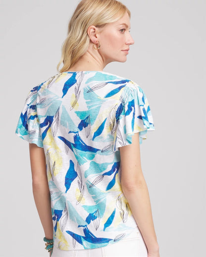 Chico's Linen Smocked Flutter-Sleeved Tee