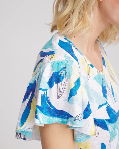 Chico's Linen Smocked Flutter-Sleeved Tee