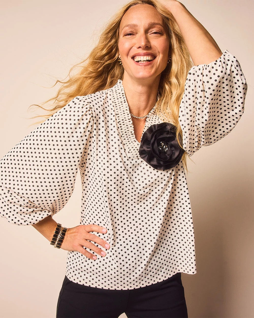Chico's Bubble-Sleeve Smocked Top