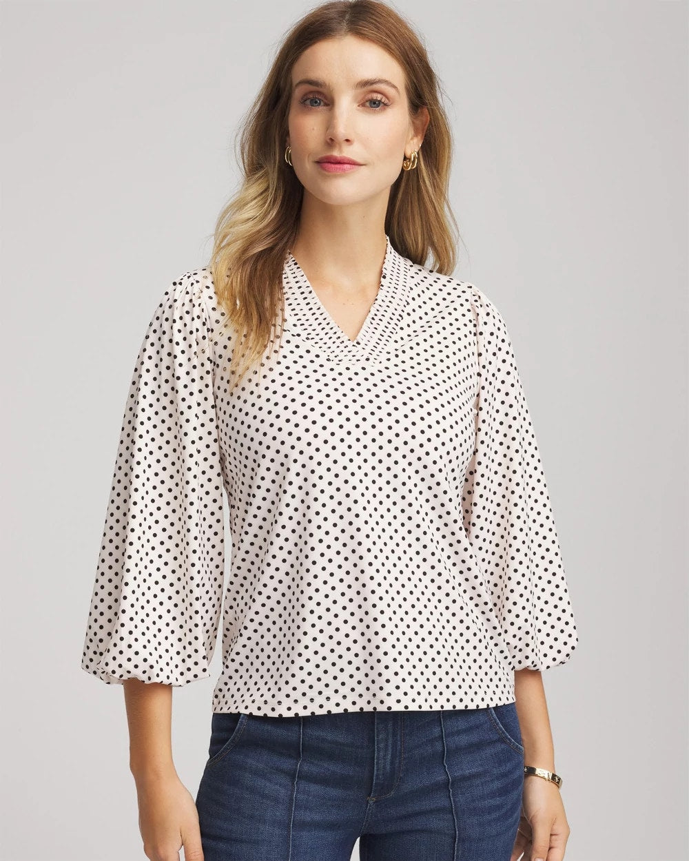 Chico's Bubble-Sleeve Smocked Top
