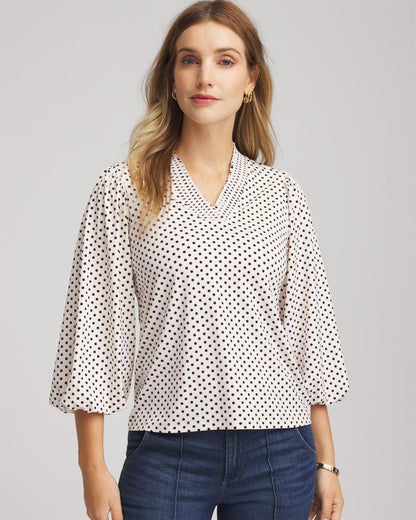 Chico's Bubble-Sleeve Smocked Top