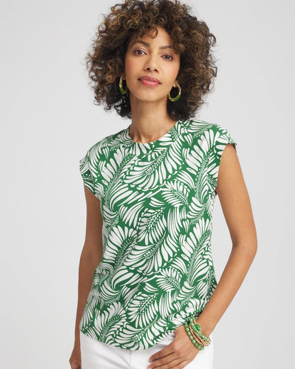 Chico's Palm-Frond-Print Cap-Sleeve Top