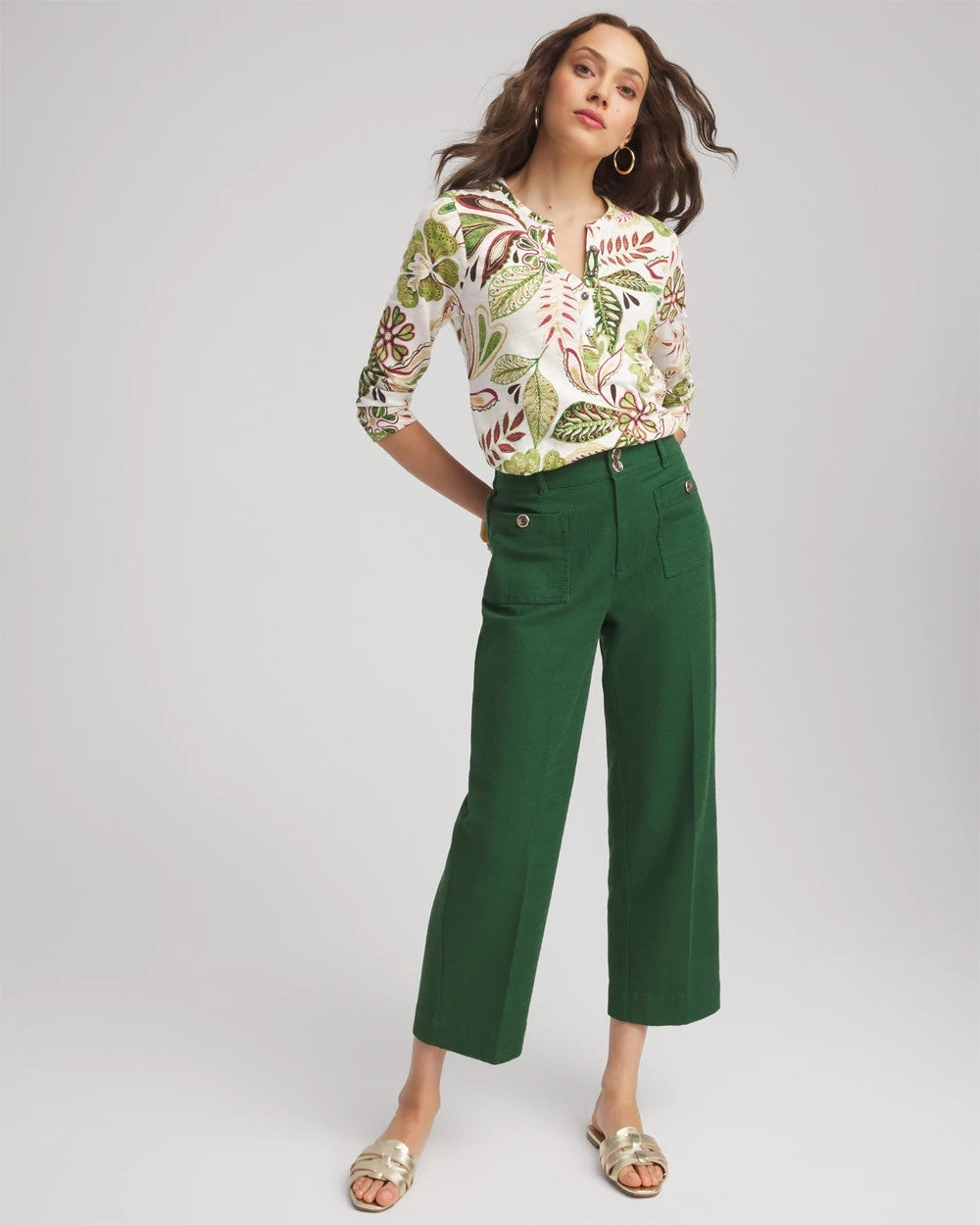 Chico's Tropical Cotton Slub Henley Shirt