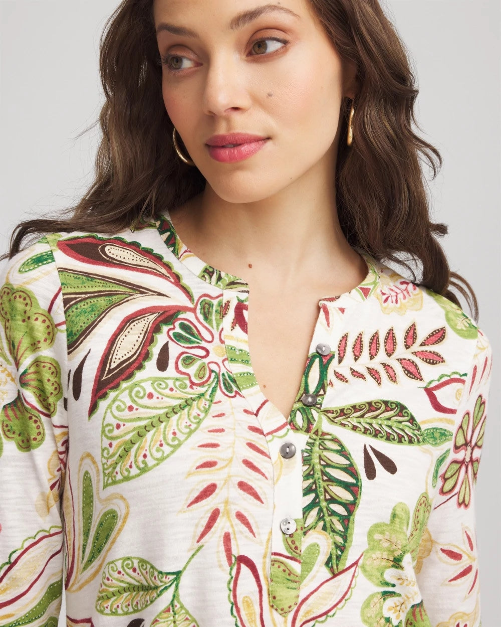 Chico's Tropical Cotton Slub Henley Shirt