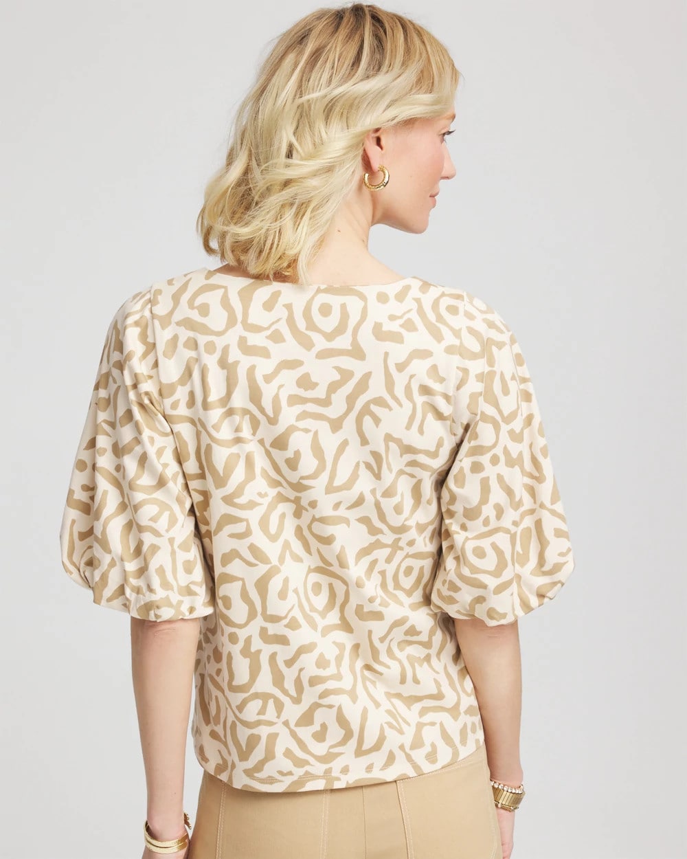 Chico's Animal Print Bubble Sleeve Top