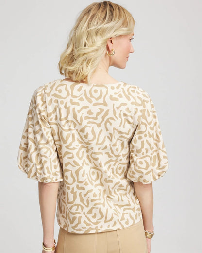 Chico's Animal Print Bubble Sleeve Top