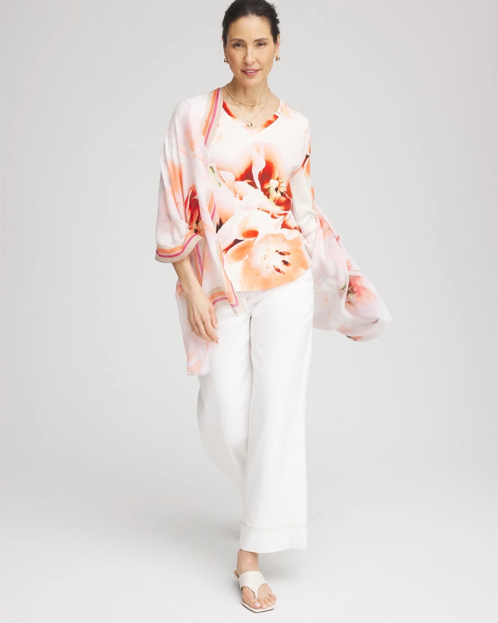 Chico's Tropical Floral 3/4 Sleeve Tee