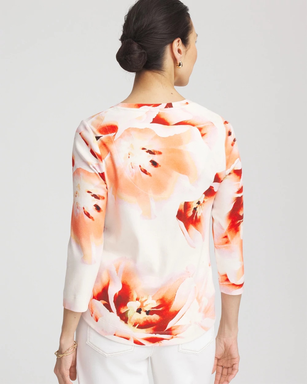 Chico's Tropical Floral 3/4 Sleeve Tee