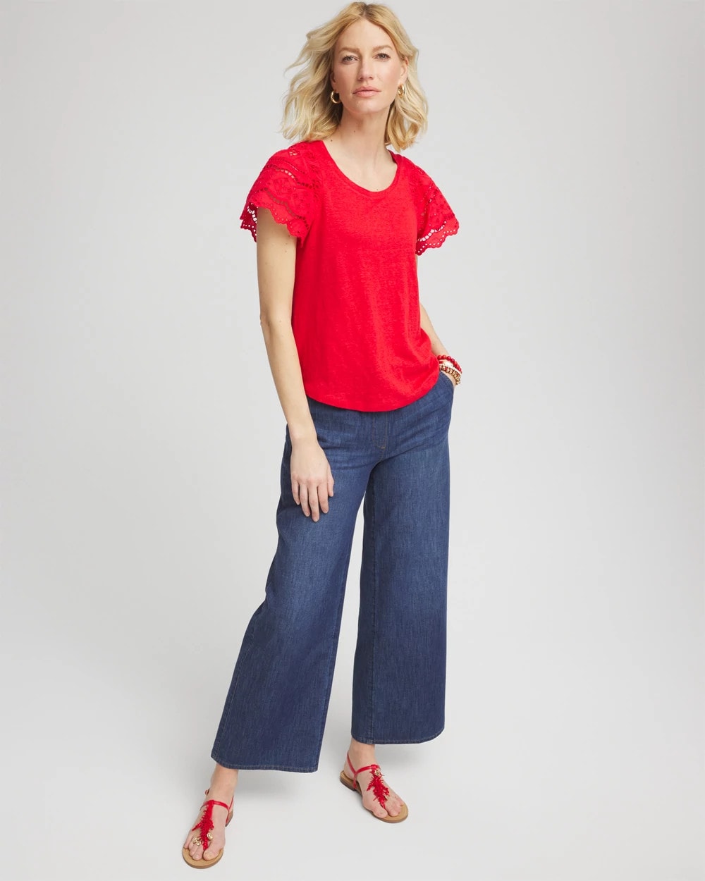 Chico's Linen Embroidered Lace Tee