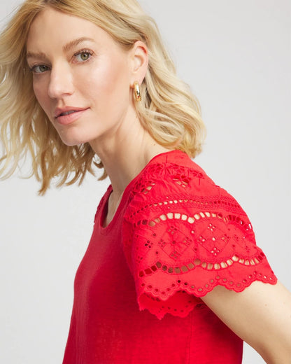 Chico's Linen Embroidered Lace Tee