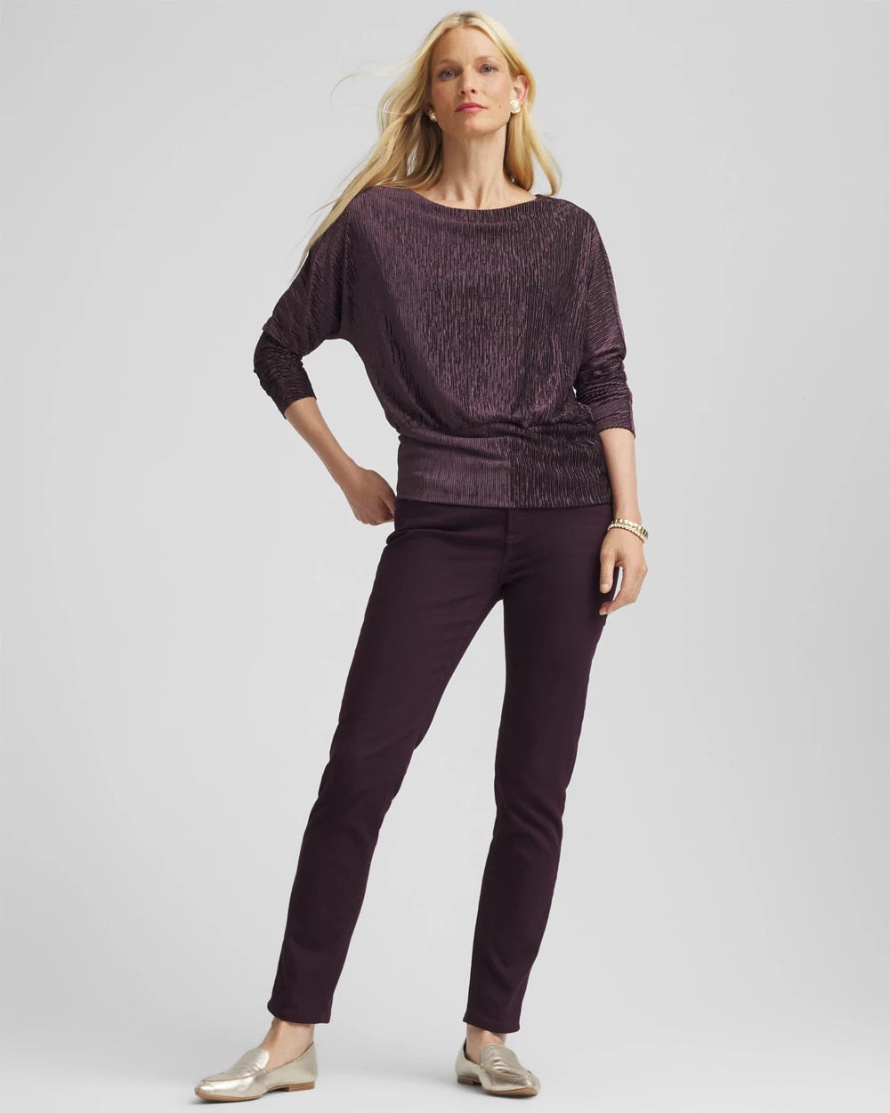 Chico's Crinkle Velvet Banded-Bottom Top