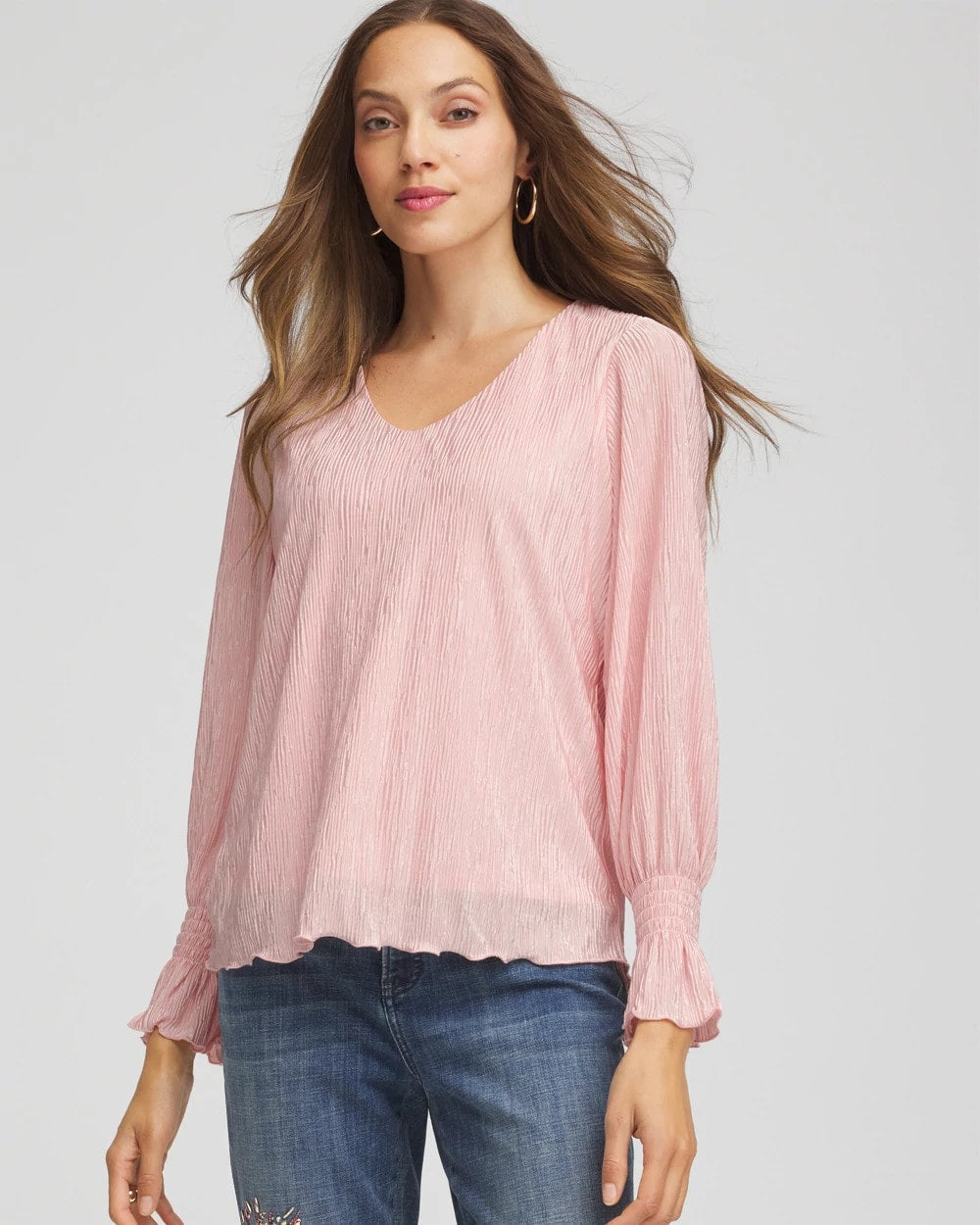 Chico's Crinkle Bodre Voop Neck Top