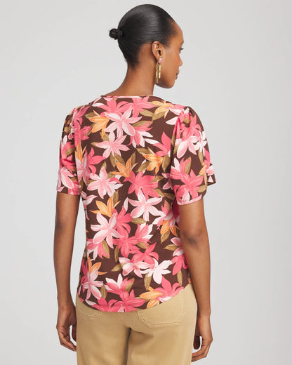 Chico's Floral Petal-Sleeve Voop Neck Tee