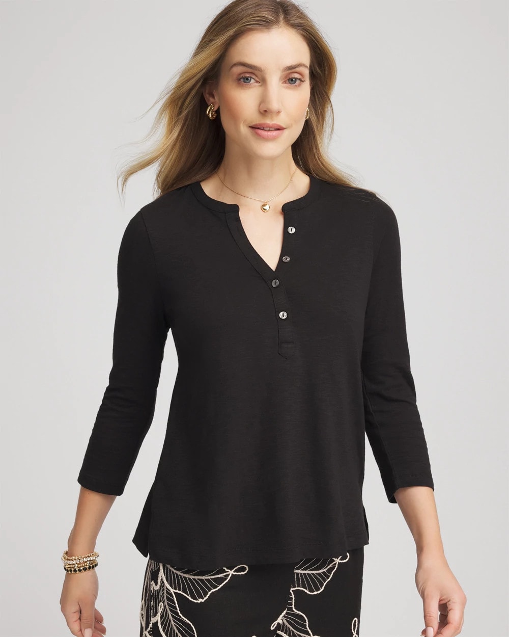 Chico's Cotton Slub Henley Shirt
