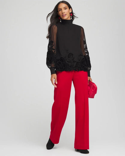 Chico's Sheer Mesh Velvet Appliqué Top